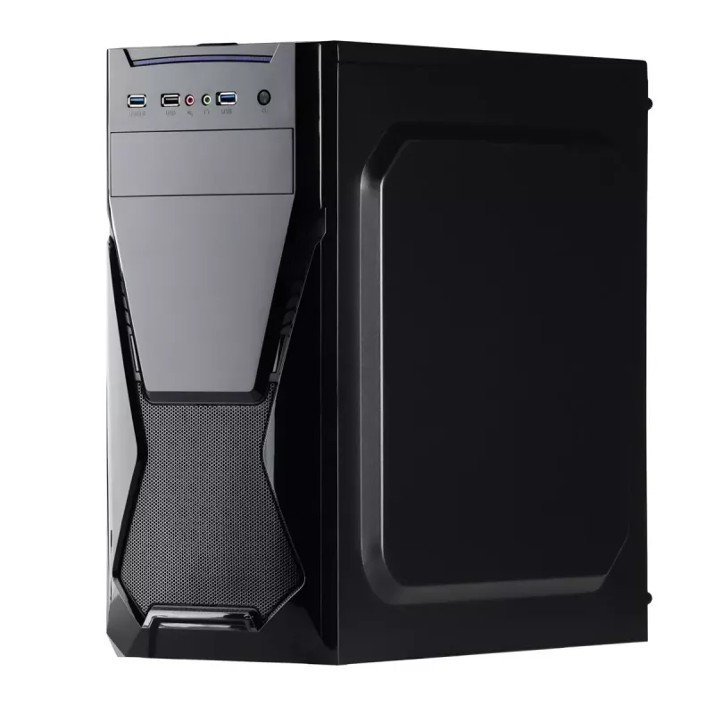 Korpusas Akyga AK13BK Micro Tower — ATX/Micro-ATX, 3×3,5 colio vietos, 3×2,5 colio vietos, maitinimo šaltinis viršuje, USB 3.2 Gen1×2, maks. GPU 385 mm, juodas
