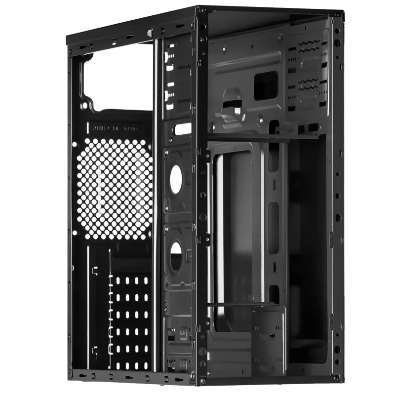 Korpusas Akyga AK13BK Micro Tower — ATX/Micro-ATX, 3×3,5 colio vietos, 3×2,5 colio vietos, maitinimo šaltinis viršuje, USB 3.2 Gen1×2, maks. GPU 385 mm, juodas