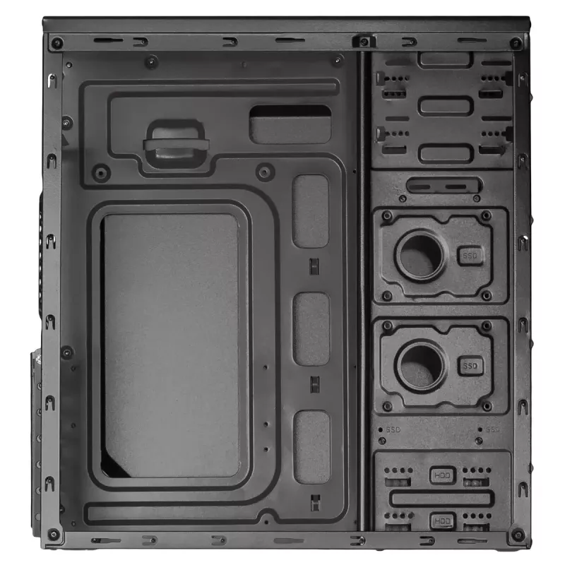 Korpusas Akyga AK13BK Micro Tower — ATX/Micro-ATX, 3×3,5 colio vietos, 3×2,5 colio vietos, maitinimo šaltinis viršuje, USB 3.2 Gen1×2, maks. GPU 385 mm, juodas