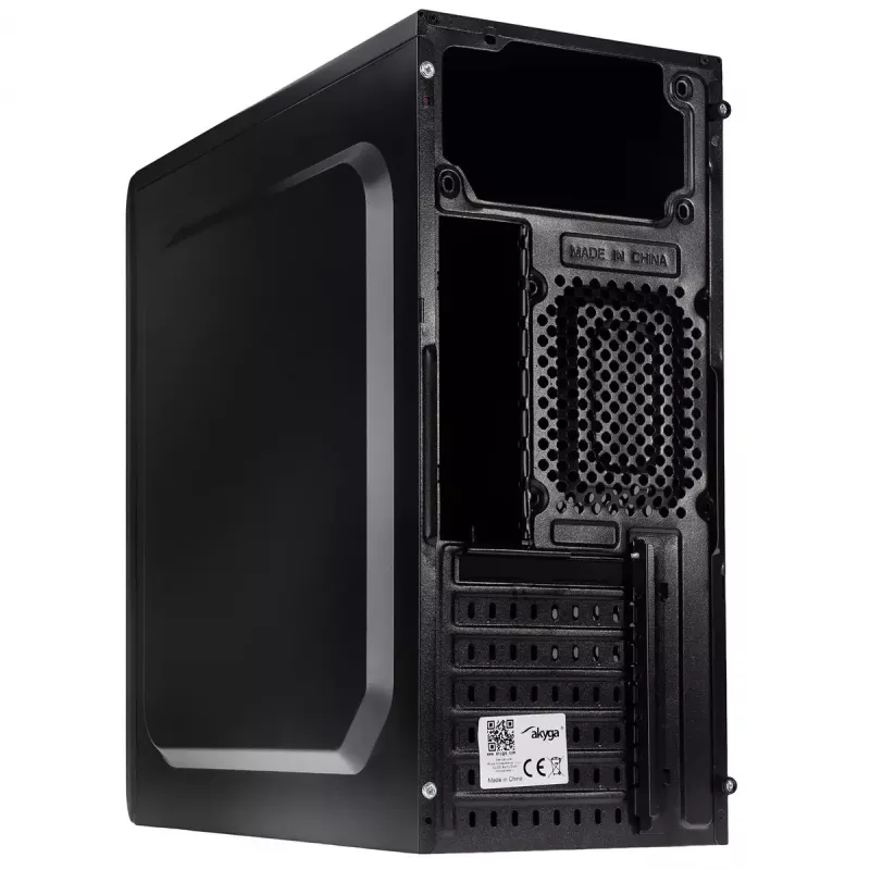 Korpusas Akyga AK13BK Micro Tower — ATX/Micro-ATX, 3×3,5 colio vietos, 3×2,5 colio vietos, maitinimo šaltinis viršuje, USB 3.2 Gen1×2, maks. GPU 385 mm, juodas