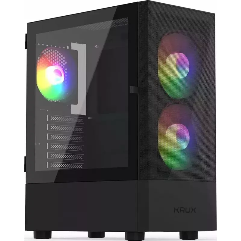 PC korpusas KRUX VAKO KRX0132 ATX juodas — grūdintas stiklas, RGB, tinka Mini‑ATX, GPU iki 31 cm, CPU aušintuvas iki 15,9 cm