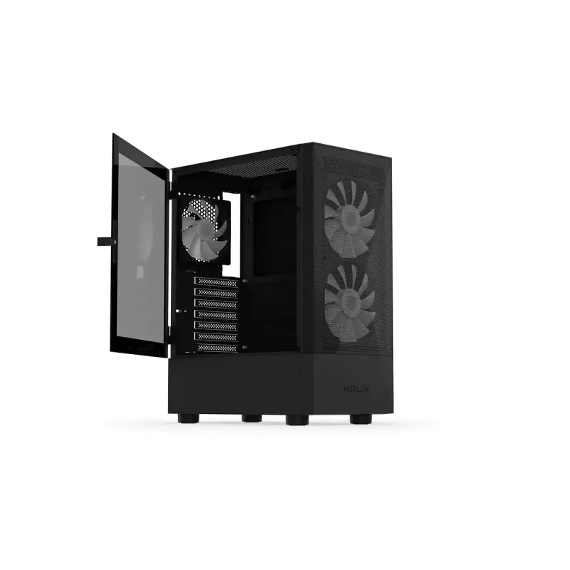 PC korpusas KRUX VAKO KRX0132 ATX juodas — grūdintas stiklas, RGB, tinka Mini‑ATX, GPU iki 31 cm, CPU aušintuvas iki 15,9 cm