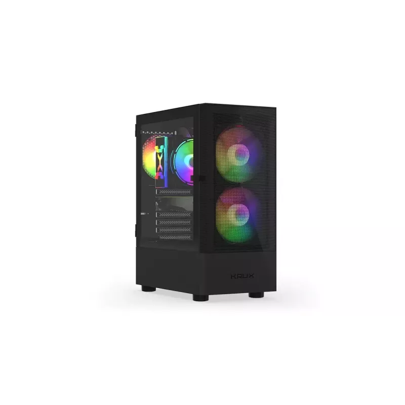 PC korpusas KRUX VAKO KRX0132 ATX juodas — grūdintas stiklas, RGB, tinka Mini‑ATX, GPU iki 31 cm, CPU aušintuvas iki 15,9 cm