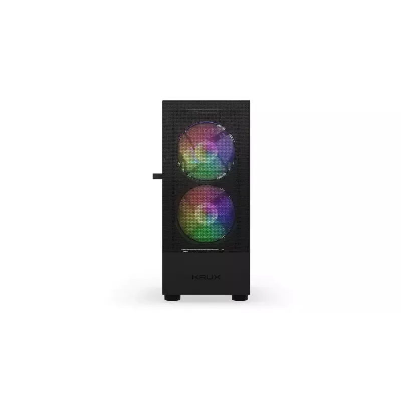 PC korpusas KRUX VAKO KRX0132 ATX juodas — grūdintas stiklas, RGB, tinka Mini‑ATX, GPU iki 31 cm, CPU aušintuvas iki 15,9 cm