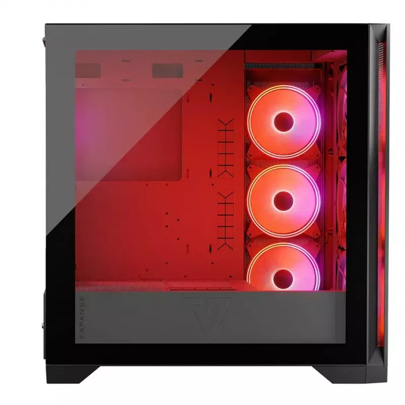 PC korpusas MODECOM VOLCANO EXPANSE S APEX ARGB MIDI bokštas, grūdintas stiklas, USB-C, 3x140 mm priekyje, palaiko ATX/microATX, GPU iki 430 mm