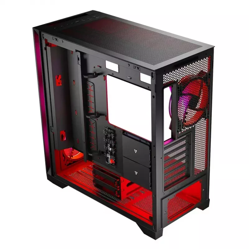 PC korpusas MODECOM VOLCANO EXPANSE S APEX ARGB MIDI bokštas, grūdintas stiklas, USB-C, 3x140 mm priekyje, palaiko ATX/microATX, GPU iki 430 mm