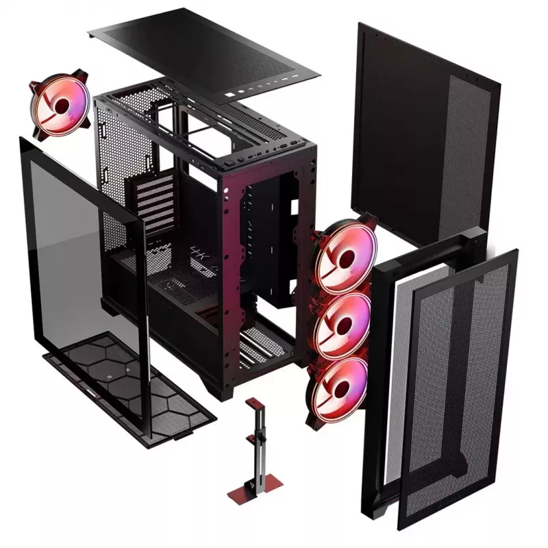 PC korpusas MODECOM VOLCANO EXPANSE S APEX ARGB MIDI bokštas, grūdintas stiklas, USB-C, 3x140 mm priekyje, palaiko ATX/microATX, GPU iki 430 mm