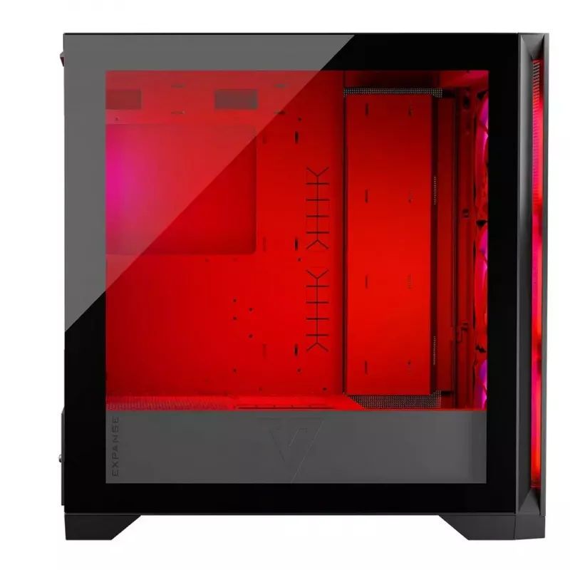 PC korpusas MODECOM VOLCANO EXPANSE S APEX ARGB MIDI bokštas, grūdintas stiklas, USB-C, 3x140 mm priekyje, palaiko ATX/microATX, GPU iki 430 mm