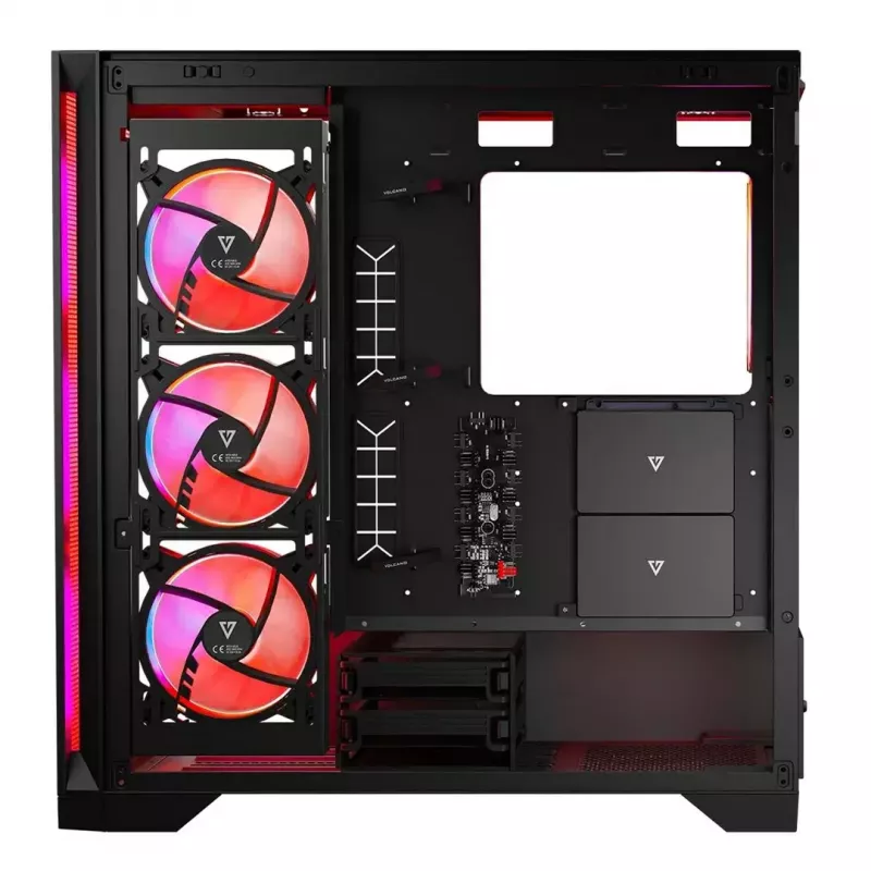 PC korpusas MODECOM VOLCANO EXPANSE S APEX ARGB MIDI bokštas, grūdintas stiklas, USB-C, 3x140 mm priekyje, palaiko ATX/microATX, GPU iki 430 mm