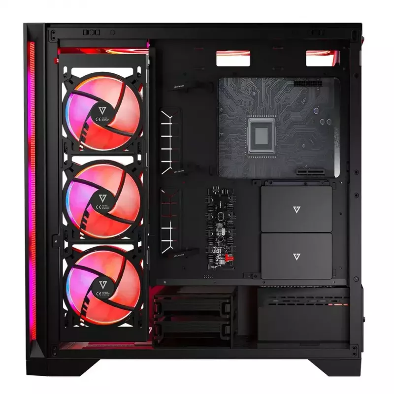 PC korpusas MODECOM VOLCANO EXPANSE S APEX ARGB MIDI bokštas, grūdintas stiklas, USB-C, 3x140 mm priekyje, palaiko ATX/microATX, GPU iki 430 mm