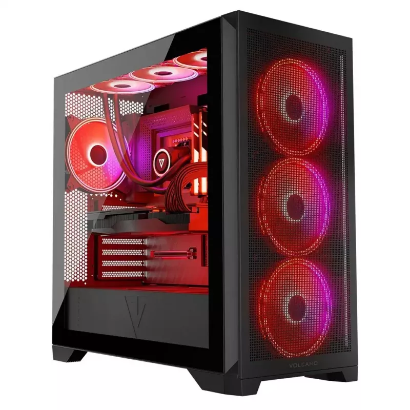 PC korpusas MODECOM VOLCANO EXPANSE S APEX ARGB MIDI bokštas, grūdintas stiklas, USB-C, 3x140 mm priekyje, palaiko ATX/microATX, GPU iki 430 mm