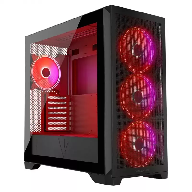 PC korpusas MODECOM VOLCANO EXPANSE S APEX ARGB MIDI bokštas, grūdintas stiklas, USB-C, 3x140 mm priekyje, palaiko ATX/microATX, GPU iki 430 mm