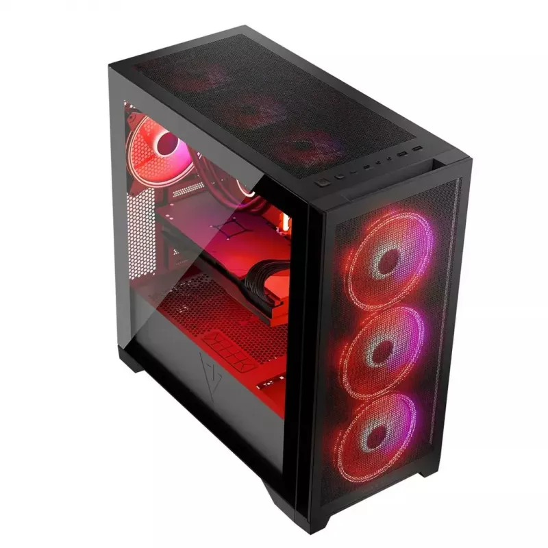 PC korpusas MODECOM VOLCANO EXPANSE S APEX ARGB MIDI bokštas, grūdintas stiklas, USB-C, 3x140 mm priekyje, palaiko ATX/microATX, GPU iki 430 mm