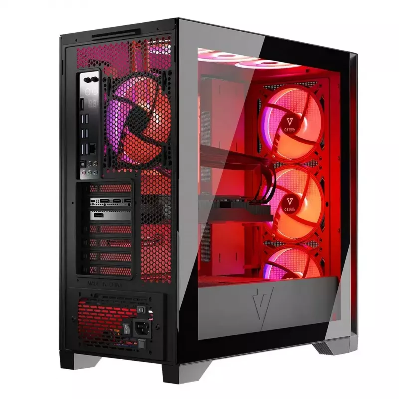 PC korpusas MODECOM VOLCANO EXPANSE S APEX ARGB MIDI bokštas, grūdintas stiklas, USB-C, 3x140 mm priekyje, palaiko ATX/microATX, GPU iki 430 mm