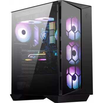 MSI MPG Gungnir 110R vidutinio dydžio kompiuterio korpusas, juodas, su grūdinto stiklo šonu
