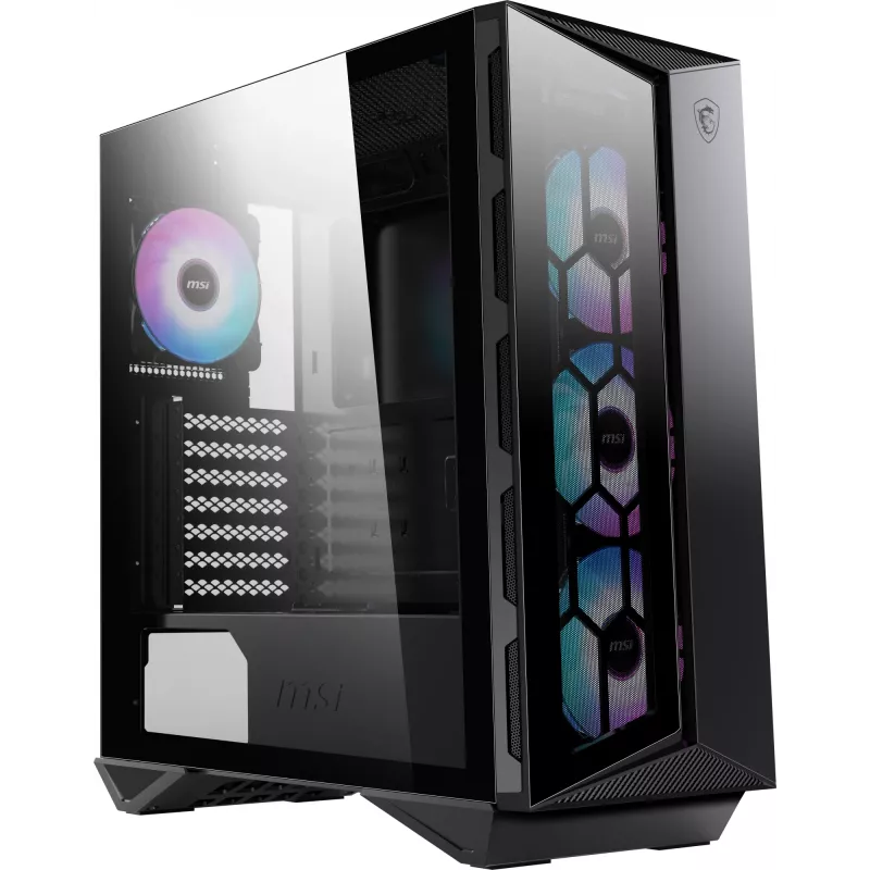 MSI MPG GUNGNIR 110R vidutinis bokštas žaidimų kompiuterio korpusas juodas, USB 3.2 Gen2 Type C, 4x 120 mm ARGB ventiliatorius, Mystic Light sinchronizacija, 1–6 ARGB valdymo plokštė, 2x grūdinto stiklo plokštės, ATX, mATX, mini-ITX
