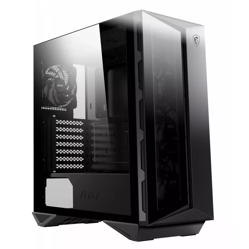 MSI MPG GUNGNIR 110R vidutinis bokštas žaidimų kompiuterio korpusas juodas, USB 3.2 Gen2 Type C, 4x 120 mm ARGB ventiliatorius, Mystic Light sinchronizacija, 1–6 ARGB valdymo plokštė, 2x grūdinto stiklo plokštės, ATX, mATX, mini-ITX