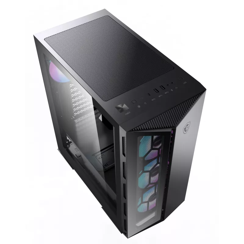 MSI MPG GUNGNIR 110R vidutinis bokštas žaidimų kompiuterio korpusas juodas, USB 3.2 Gen2 Type C, 4x 120 mm ARGB ventiliatorius, Mystic Light sinchronizacija, 1–6 ARGB valdymo plokštė, 2x grūdinto stiklo plokštės, ATX, mATX, mini-ITX