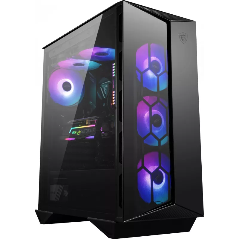 MSI MPG GUNGNIR 110R vidutinis bokštas žaidimų kompiuterio korpusas juodas, USB 3.2 Gen2 Type C, 4x 120 mm ARGB ventiliatorius, Mystic Light sinchronizacija, 1–6 ARGB valdymo plokštė, 2x grūdinto stiklo plokštės, ATX, mATX, mini-ITX