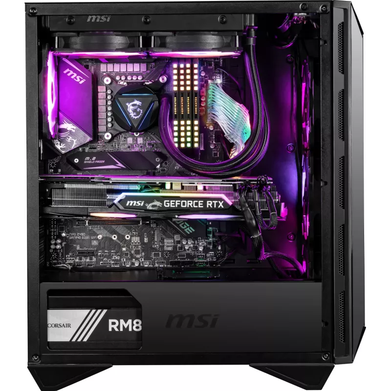 MSI MPG GUNGNIR 110R vidutinis bokštas žaidimų kompiuterio korpusas juodas, USB 3.2 Gen2 Type C, 4x 120 mm ARGB ventiliatorius, Mystic Light sinchronizacija, 1–6 ARGB valdymo plokštė, 2x grūdinto stiklo plokštės, ATX, mATX, mini-ITX