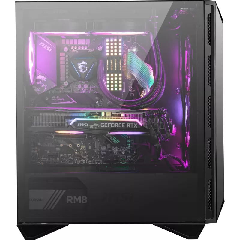 MSI MPG GUNGNIR 110R vidutinis bokštas žaidimų kompiuterio korpusas juodas, USB 3.2 Gen2 Type C, 4x 120 mm ARGB ventiliatorius, Mystic Light sinchronizacija, 1–6 ARGB valdymo plokštė, 2x grūdinto stiklo plokštės, ATX, mATX, mini-ITX