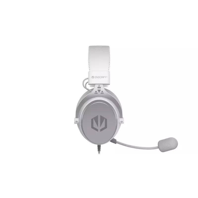 Laidinė ausinė ENDORFY VIRO Plus USB Onyx White — 53 mm tvarkyklės, 20–20000 Hz, 98 dB, 32 Ω, nuimamas boom mikrofonas, 2,9 m laidas
