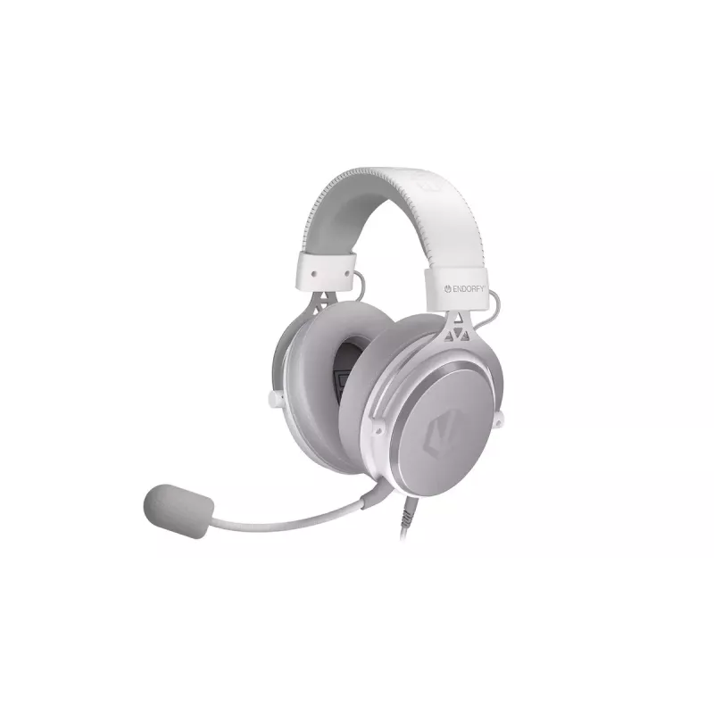 Laidinė ausinė ENDORFY VIRO Plus USB Onyx White — 53 mm tvarkyklės, 20–20000 Hz, 98 dB, 32 Ω, nuimamas boom mikrofonas, 2,9 m laidas