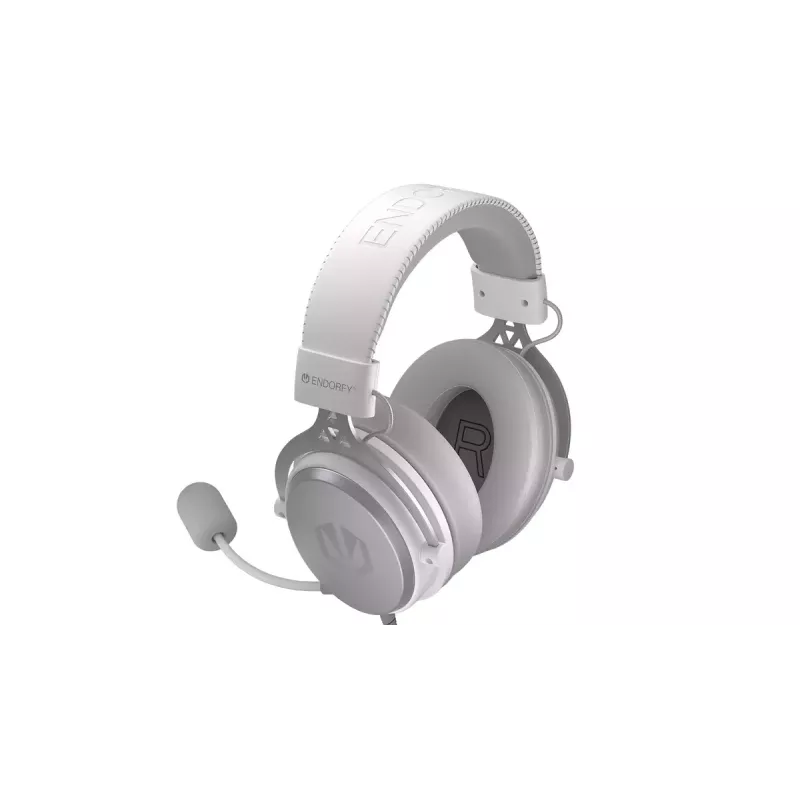 Laidinė ausinė ENDORFY VIRO Plus USB Onyx White — 53 mm tvarkyklės, 20–20000 Hz, 98 dB, 32 Ω, nuimamas boom mikrofonas, 2,9 m laidas