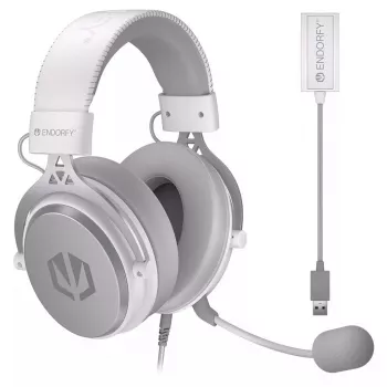 Laidinė ausinė ENDORFY VIRO Plus USB Onyx White — 53 mm tvarkyklės, 20–20000 Hz, 98 dB, 32 Ω, nuimamas boom mikrofonas, 2,9 m laidas