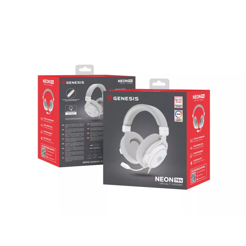 GENESIS Neon 764 Ausinės Laidinės Galvos Juosta Žaidimams USB-A Balta