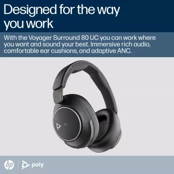 HP Poly Voyager Surround 80 UC belaidės ausinės su USB-C/USB-A adapteriu, sertifikuotos Microsoft Teams