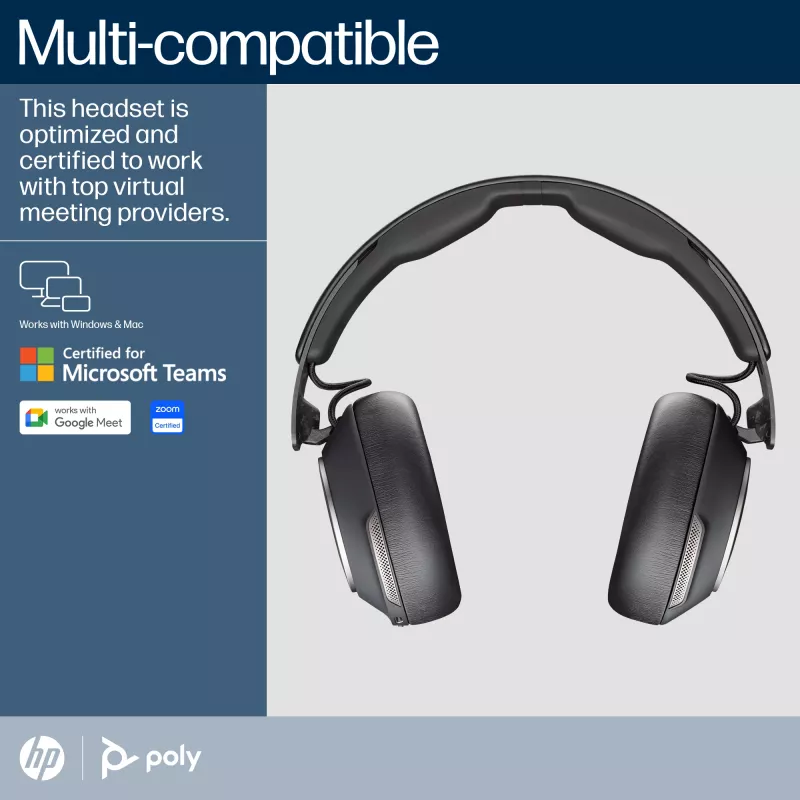 HP Poly Voyager Surround 80 UC belaidės ausinės su USB-C/USB-A adapteriu, sertifikuotos Microsoft Teams