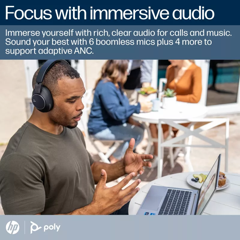 HP Poly Voyager Surround 80 UC belaidės ausinės su USB-C/USB-A adapteriu, sertifikuotos Microsoft Teams