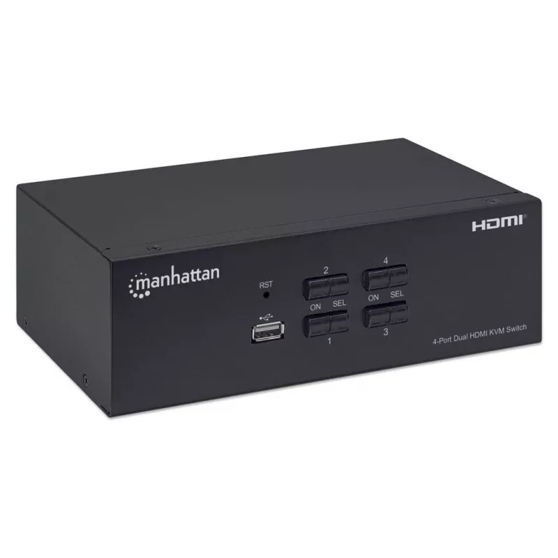 KVM jungiklis Manhattan 4 prievadai 4K@30Hz USB-A garsas mikrofonas