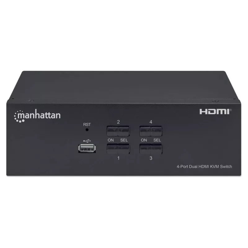 KVM jungiklis Manhattan 4 prievadai 4K@30Hz USB-A garsas mikrofonas