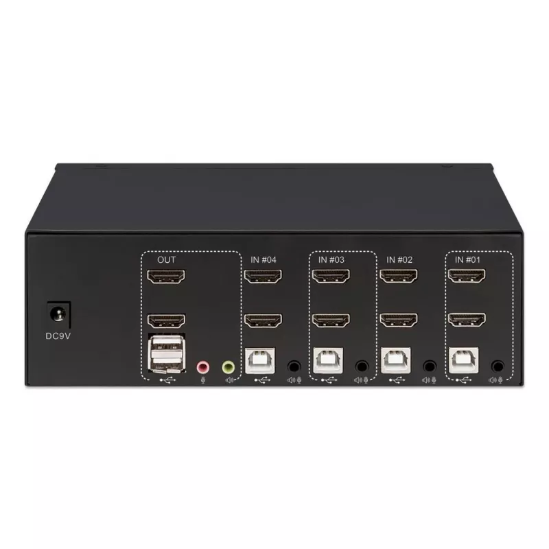 KVM jungiklis Manhattan 4 prievadai 4K@30Hz USB-A garsas mikrofonas
