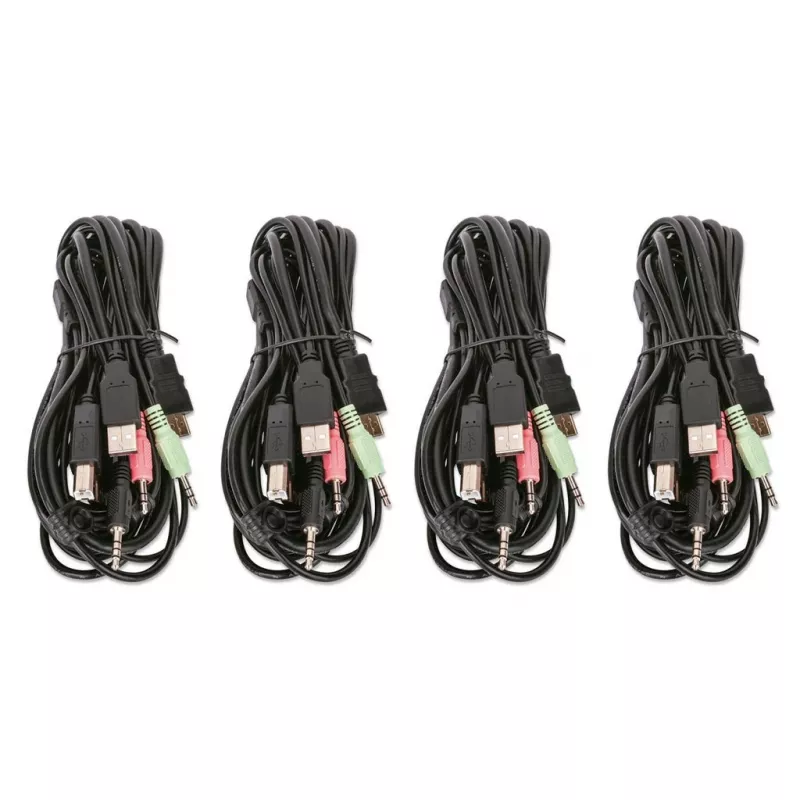 KVM jungiklis Manhattan 4 prievadai 4K@30Hz USB-A garsas mikrofonas