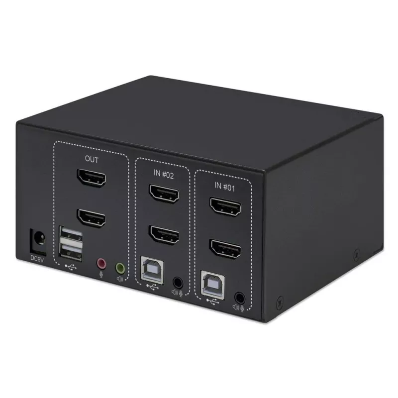 KVM jungiklis Manhattan 2 prievadų 4K HDMI USB garsas 2 kompiuteriams