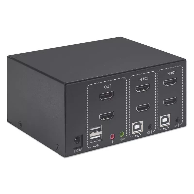KVM jungiklis Manhattan 2 prievadų 4K HDMI USB garsas 2 kompiuteriams