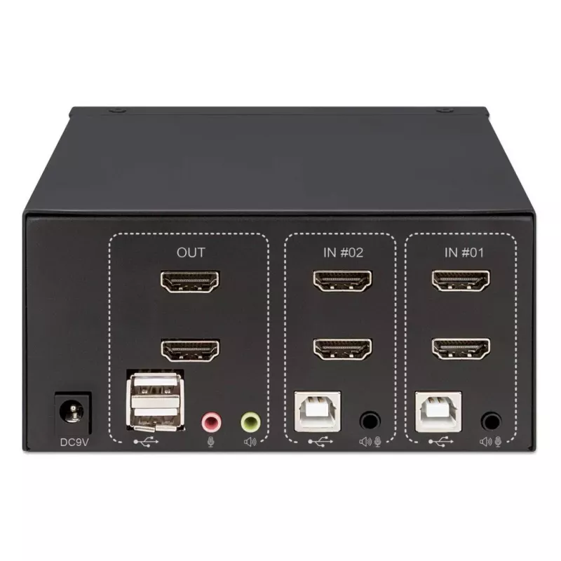 KVM jungiklis Manhattan 2 prievadų 4K HDMI USB garsas 2 kompiuteriams