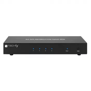 Techly IDATA DP-KVM4 KVM jungiklis 4x1, DisplayPort, USB, montuojamas į stelažą, juodas
