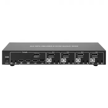 Techly IDATA DP-KVM4 KVM jungiklis 4x1, DisplayPort, USB, montuojamas į stelažą, juodas