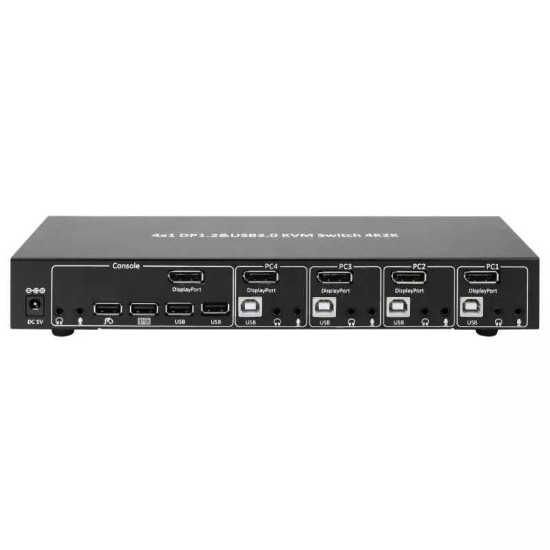 Techly IDATA DP-KVM4 KVM jungiklis 4x1, DisplayPort, USB, montuojamas į stelažą, juodas
