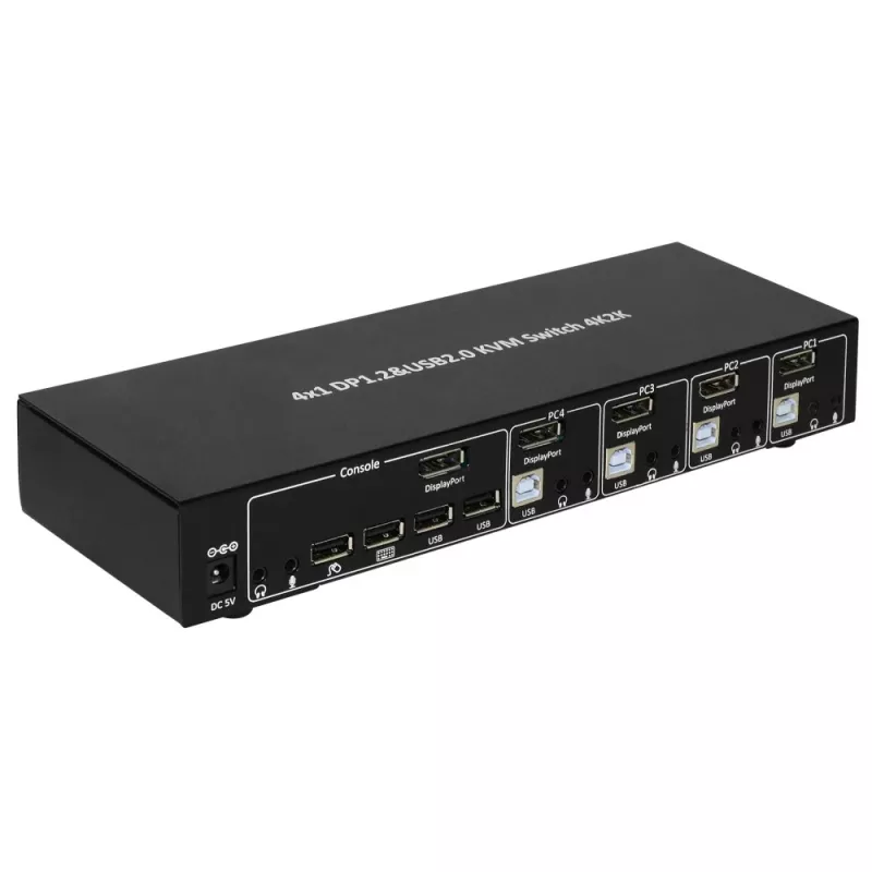 Techly IDATA DP-KVM4 KVM jungiklis 4x1, DisplayPort, USB, montuojamas į stelažą, juodas