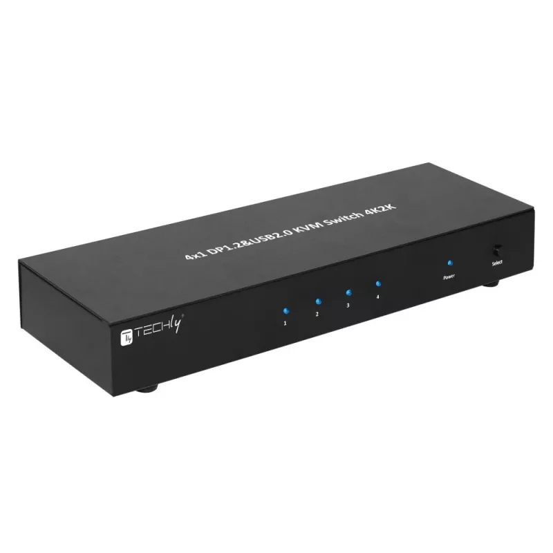 Techly IDATA DP-KVM4 KVM jungiklis 4x1, DisplayPort, USB, montuojamas į stelažą, juodas