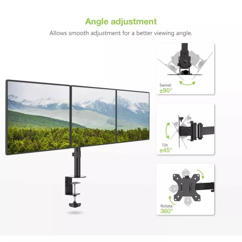 Techly ICA-LCD-482-T trijų monitorių stovas ant stalo, 13-24 colių