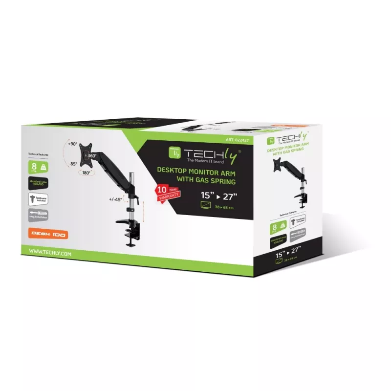 Techly stalinė vamzdinė dujinė spyruoklė monitoriui 15-27 inch 360mm juoda ICA-LCD 111-BK