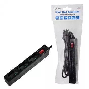 Prailginimo laidas LogiLink LPS230B 1,5 m 3 kištukiniai lizdai juodas