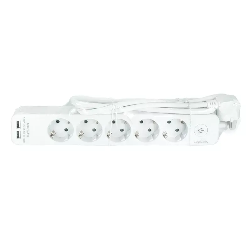 Prailginimo laidas LogiLink LPS249U 1,5 m, 5 kištukinių lizdų, vidaus naudojimui, baltas