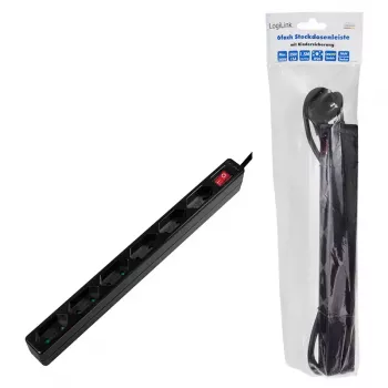 Prailginimo blokas LogiLink LPS232B 1,5 m, 6 lizdų, juodas